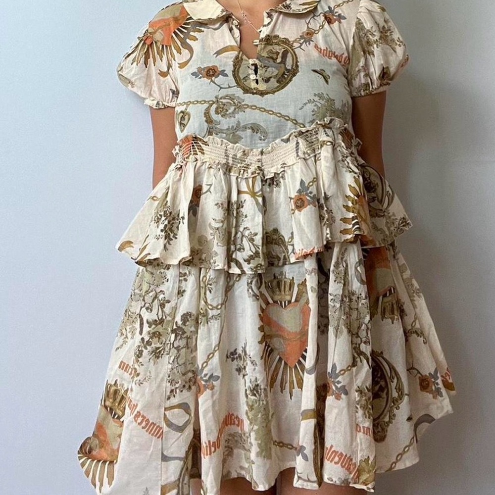 Kimchi Blue (Urban Outfitters) Floral Cream and Gold Maria Collared Mini Dress‎